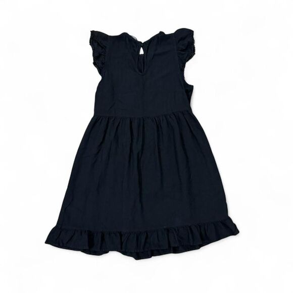 Black ruffle dress with flutter cap sleeves and ruffle hem size small - Picture 2 of 8